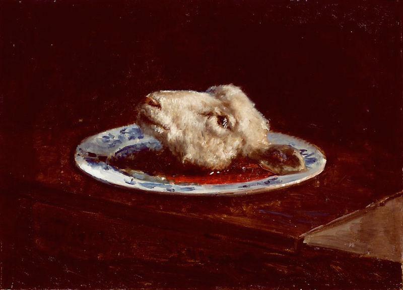Viggo Johansen A lamb's head on a plate oil painting picture